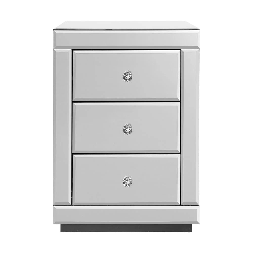 Bedside Tables Set 2 Mirrored Drawers End Table