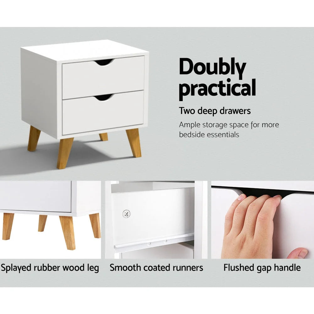 Bedside tables set with storage shelves and support legs