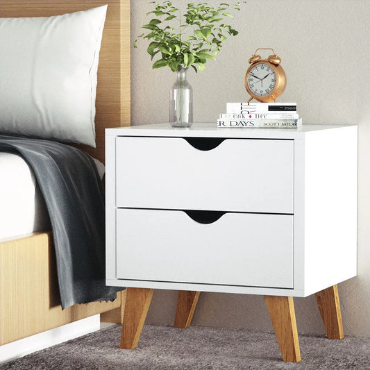 Bedside Tables Set of 2 Wooden Drawers - White - Artiss
