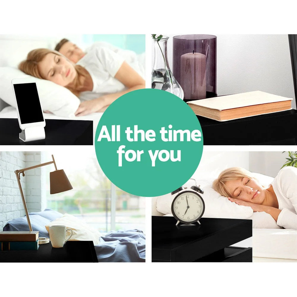 Bedside Tables Side Table 3 Drawers RGB LED High Gloss