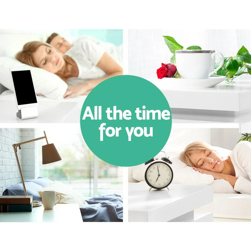 Bedside Tables Side Table 3 Drawers RGB LED High Gloss