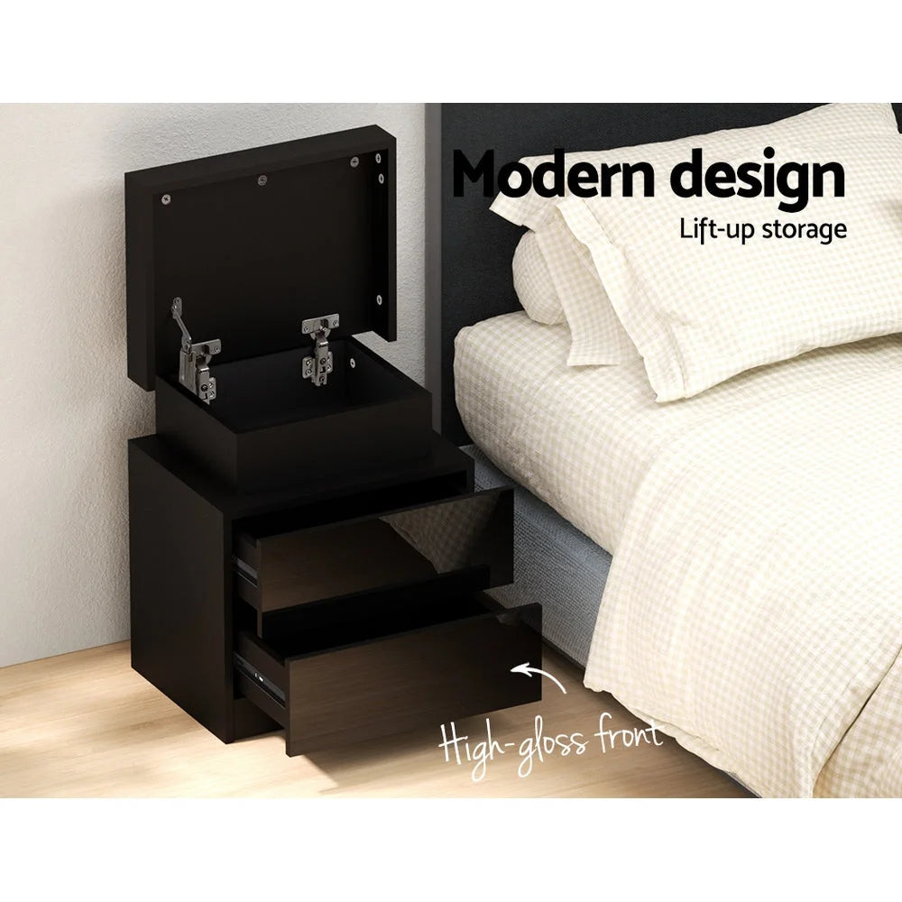 Bedside Tables Side Table Drawers RGB LED High Gloss