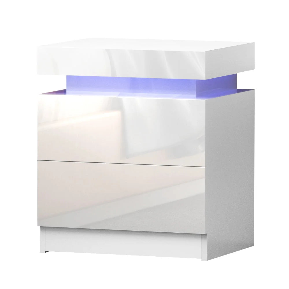 Bedside Tables Side Table Drawers RGB LED High Gloss