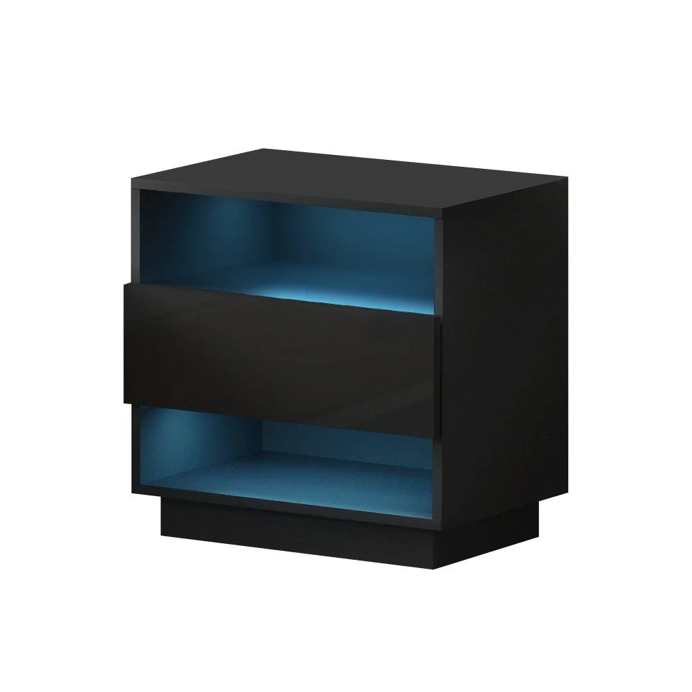 Bedside Tables Side Table with RGB LED Drawers - High Gloss