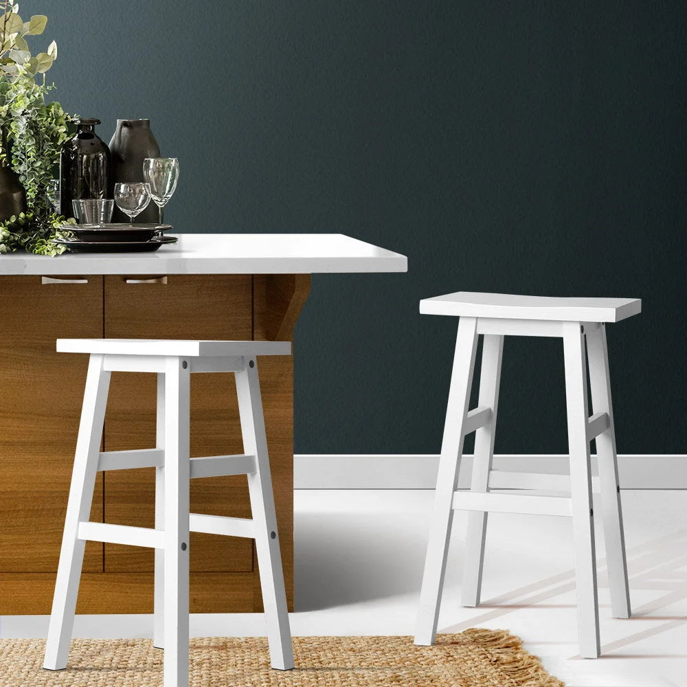 Beech Wood Bar Stools (Set of 2) White - Bar Stools & Chairs
