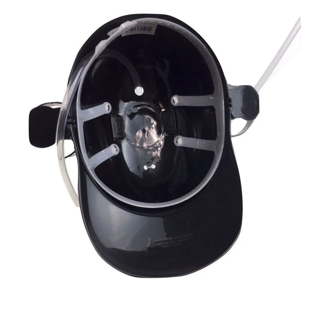 Beer drinking helmet with side profile shown