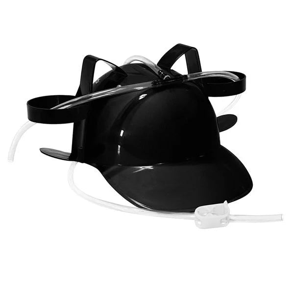Black beer drinking helmet with side profile shown