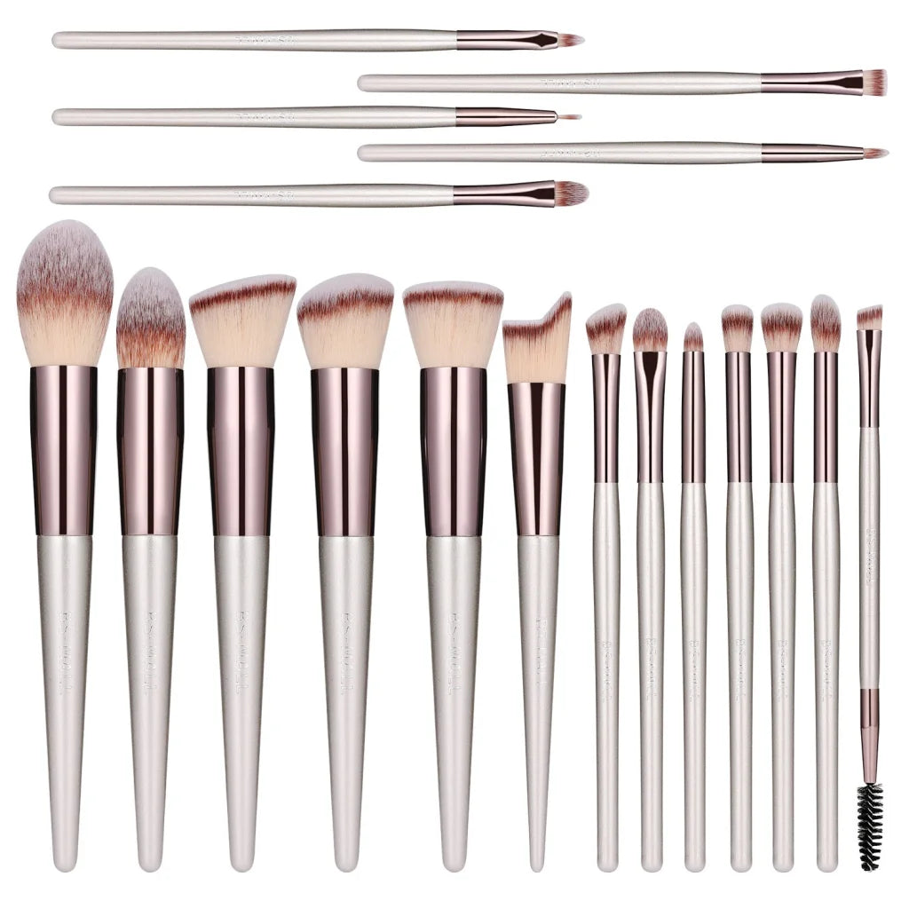Beige 18-Piece Makeup Brush Set - Professional Synthetic