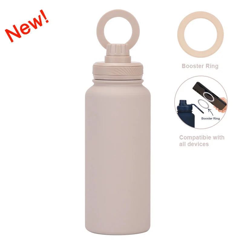 Beige 1L Stainless Steel Water Bottle with Magnetic