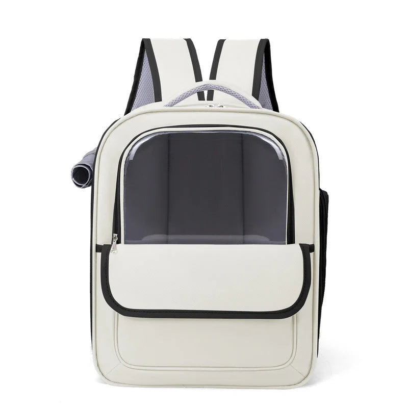 Beige And Black Spacious Pet Carrier Backpack with Clear