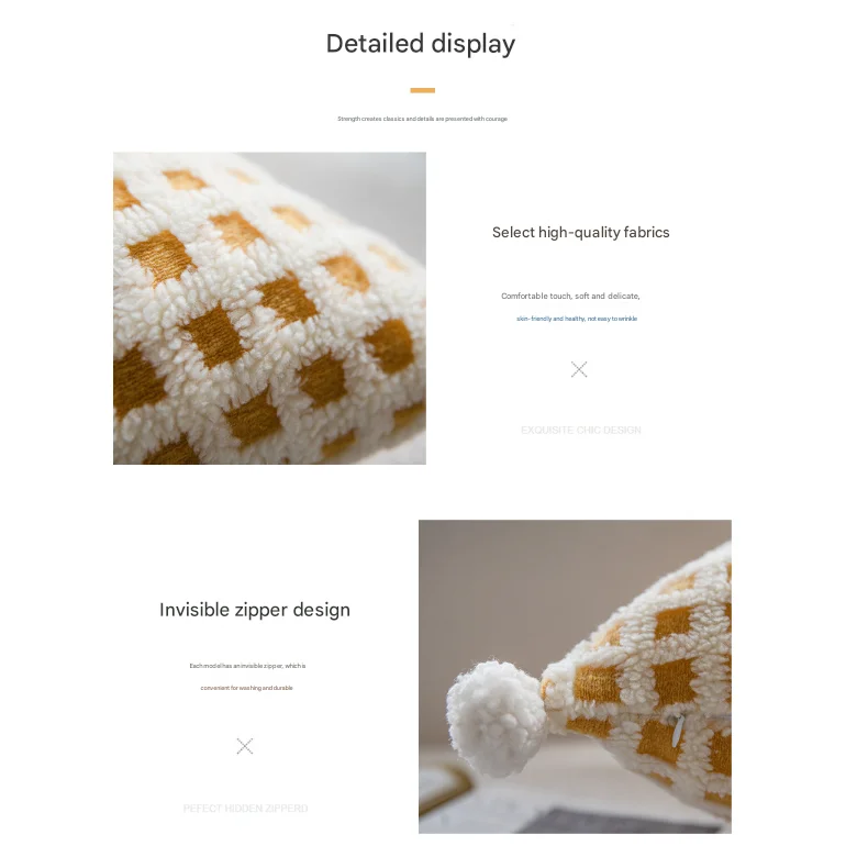 Beige and Green 3D Checkered Cushion Cover with Pom Poms