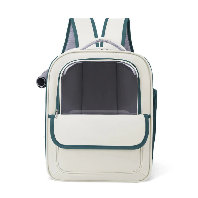 Beige And Green Spacious Pet Carrier Backpack with Clear