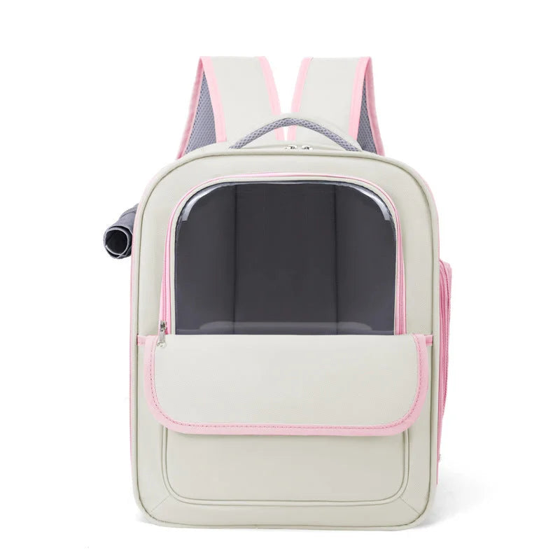 Beige And Pink Spacious Pet Carrier Backpack with Clear