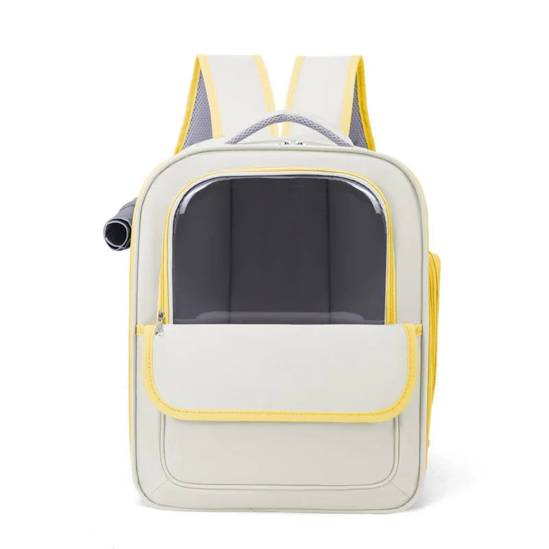 Beige And Yellow Spacious Pet Carrier Backpack with Clear