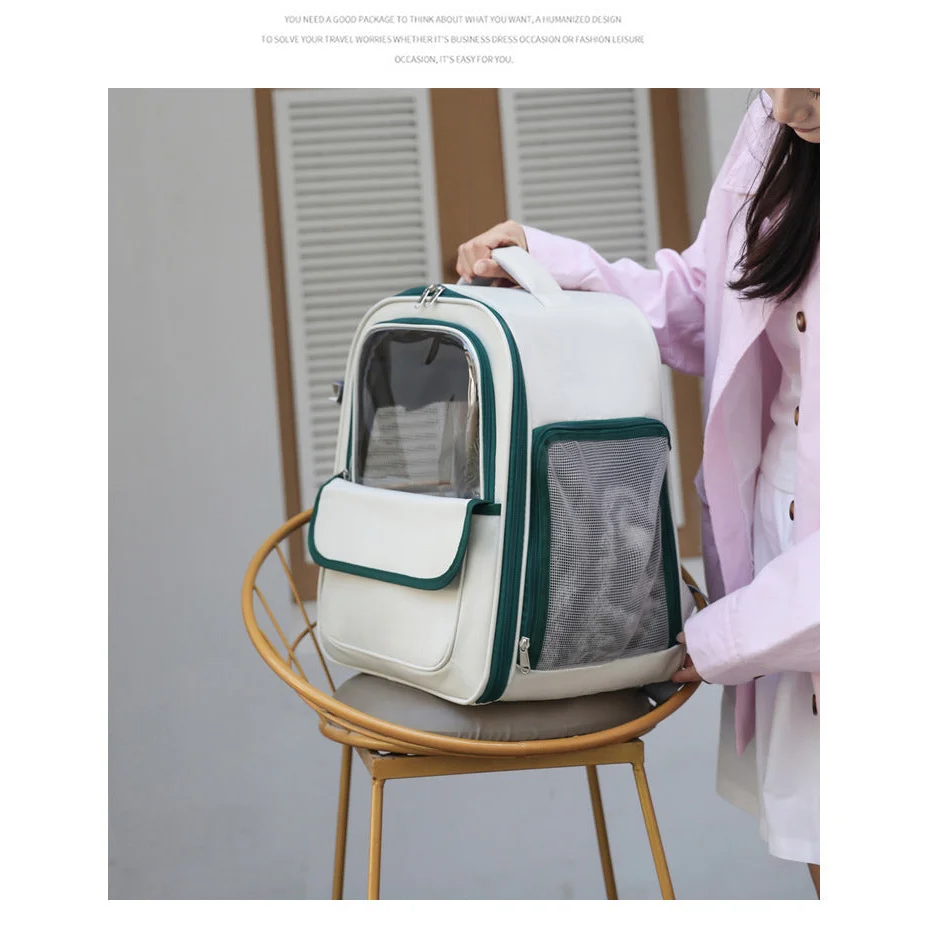 Beige And Yellow Spacious Pet Carrier Backpack with Clear