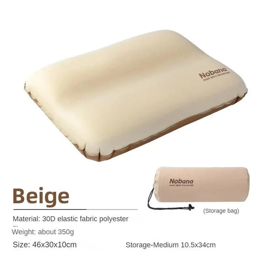 Beige Automatic Inflatable 3D Outdoor Sponge Pillow