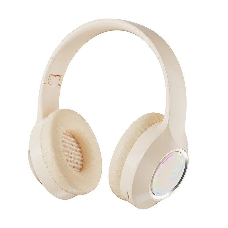 Beige Bluetooth 5.2 Headphones - Foldable Adjustable
