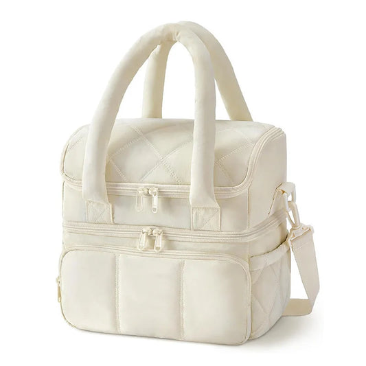 Beige Chic Double Deck Insulated Lunch Bag - Leakproof