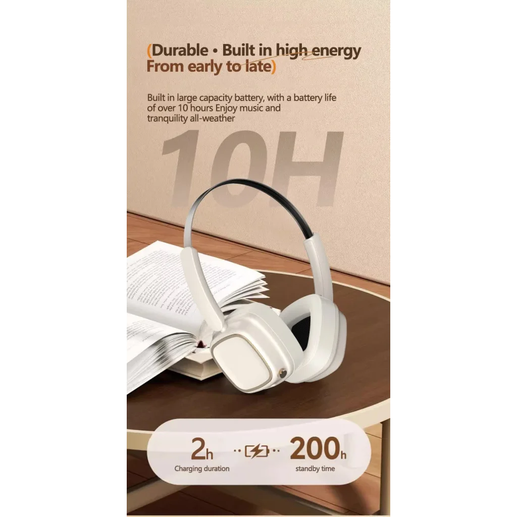 Beige Compact Retro Headphones - Wireless Bluetooth Deep