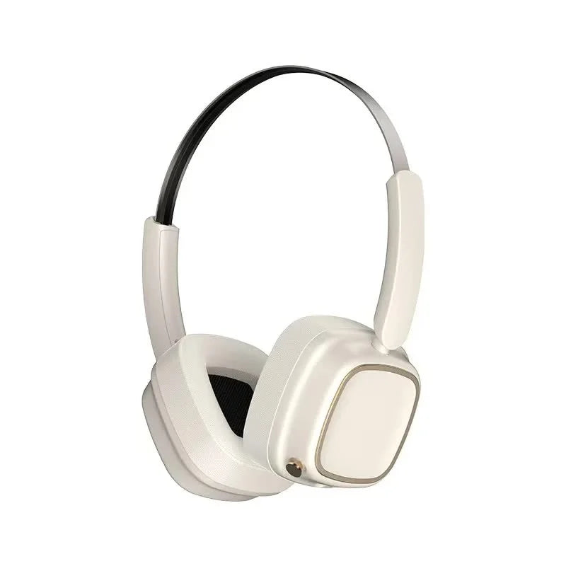 Beige Compact Retro Headphones - Wireless Bluetooth Deep