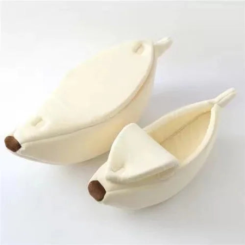 Beige Cozy Banana Peel Pet Bed - Plush & Warm Cave House