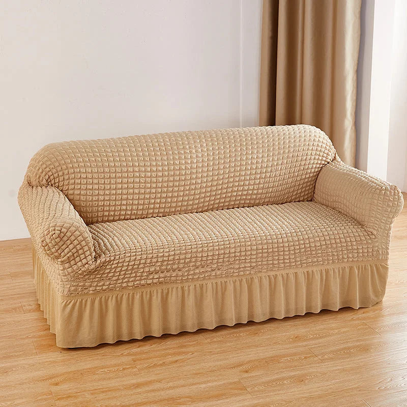 Beige Double Sofa Bubble Gauze Sofa Cover with Skirt - Full