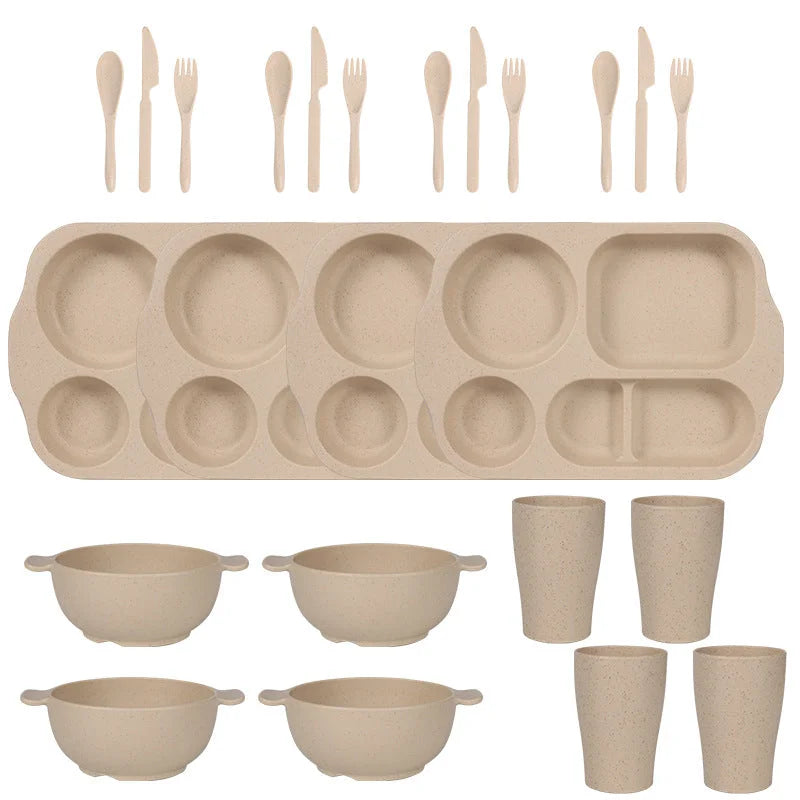 Beige Durable Eco-Friendly Wheat Straw Dinnerware Set - 24