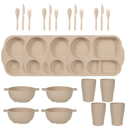 Beige Durable Eco-Friendly Wheat Straw Dinnerware Set - 24