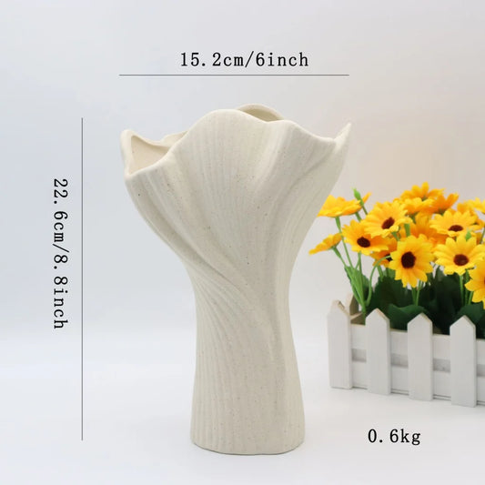 Beige Elegant Off-White Ceramic Vase - Modern Sculptural