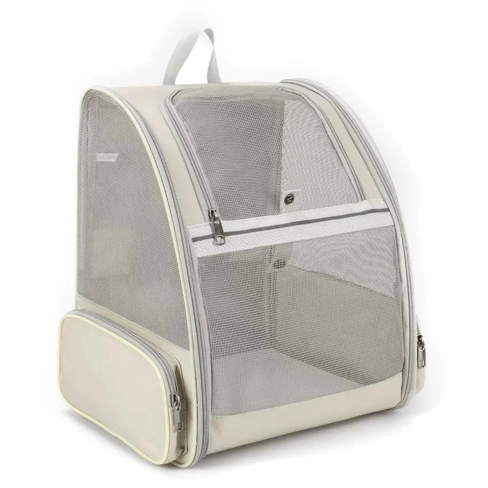 Beige Foldable Pet Carrier Backpack - Breathable Mesh