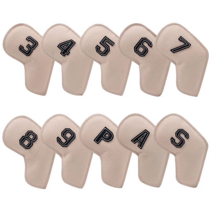 Beige Golf Iron Head Covers Set of 10 - Waterproof PU