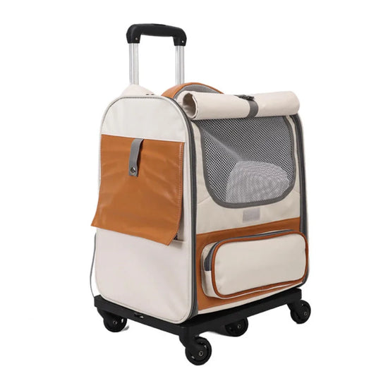 Beige Large Capacity Breathable Foldable Pet Trolley