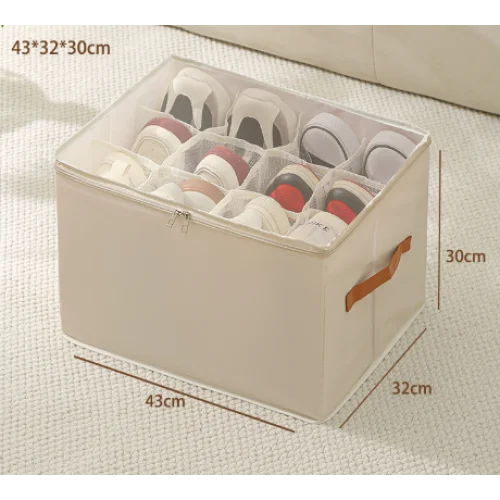 Beige Multi-Compartment Shoe Organizer Storage Box