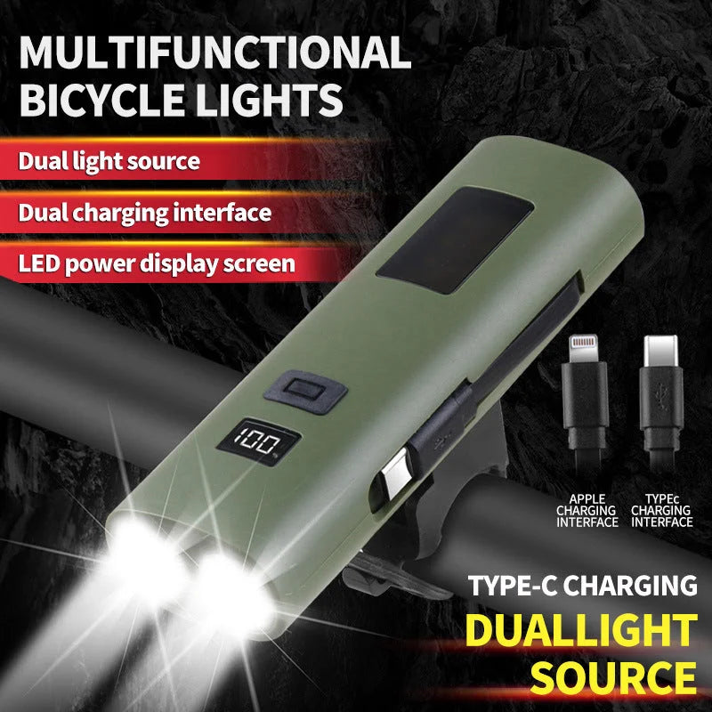 Beige Multifunctional LED Bike Light Power Bank