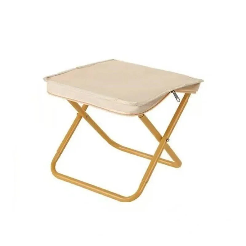 Beige Outdoor Folding Stool with Carrying Handle - Portable
