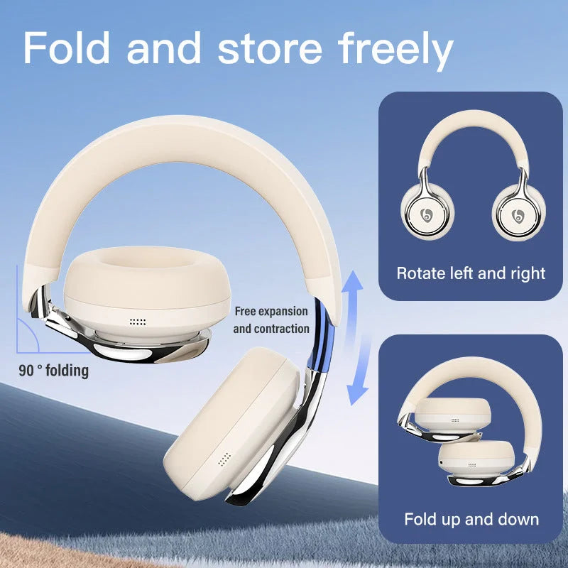 Beige Premium Wireless ANC Headphones - Bluetooth 5.4 32H