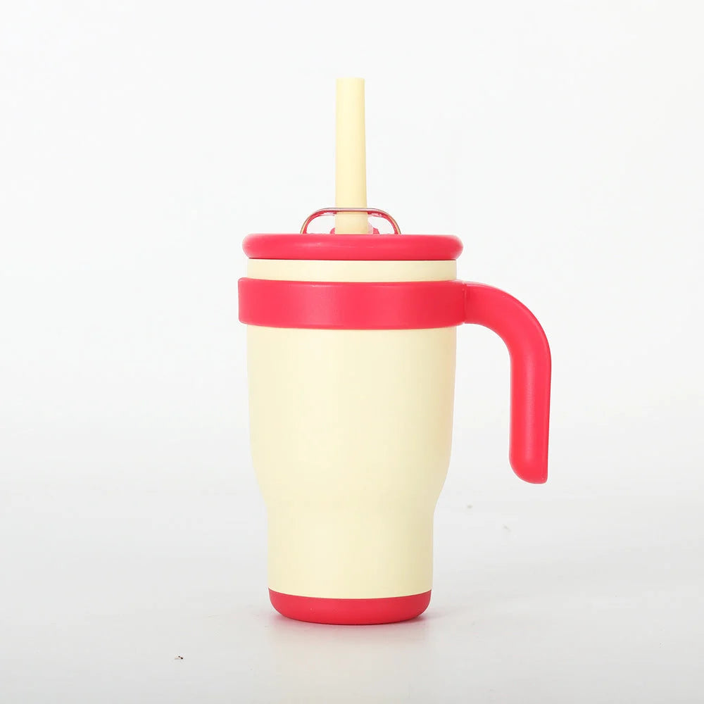Beige-red 14oz Insulated Tumbler with Handle & Straw - 304