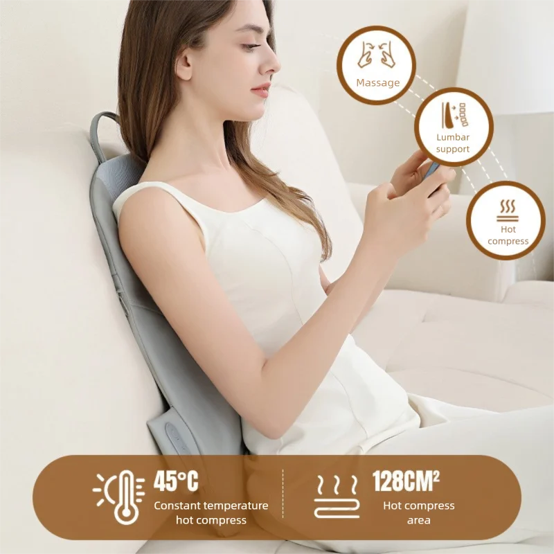 Beige Slim Wireless Shiatsu Back Massager Cushion