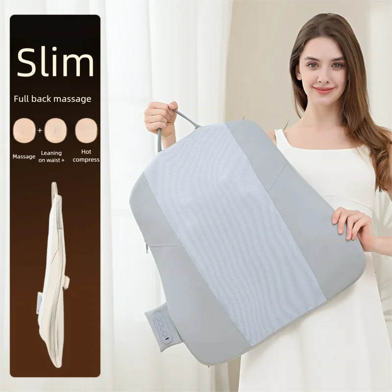Beige Slim Wireless Shiatsu Back Massager Cushion