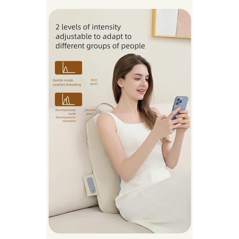 Beige Slim Wireless Shiatsu Back Massager Cushion