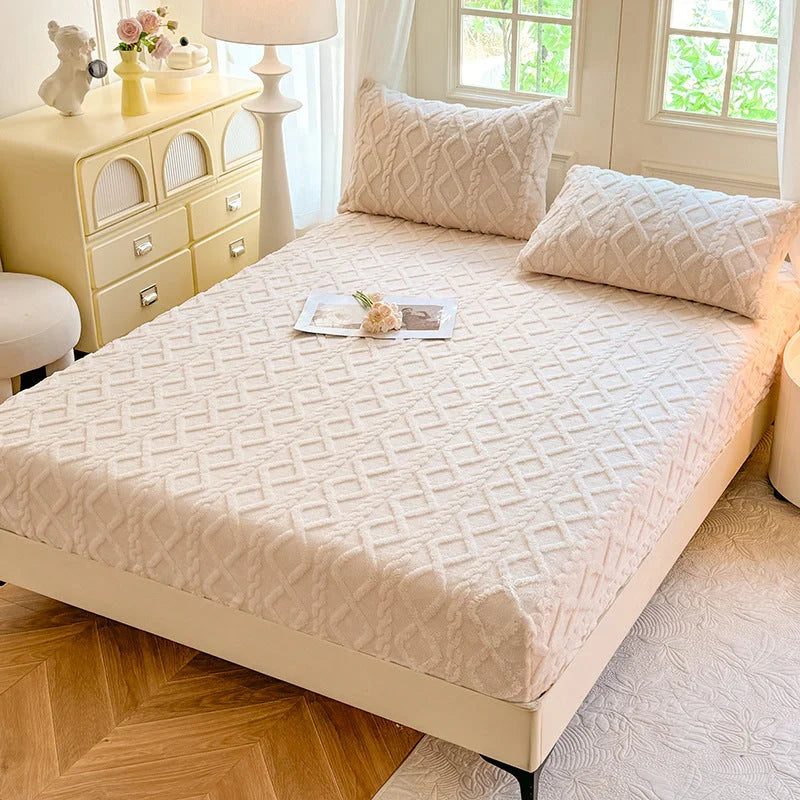 Beige Ultra Soft Plush Fitted Sheet - Winter Warm Plush Bed