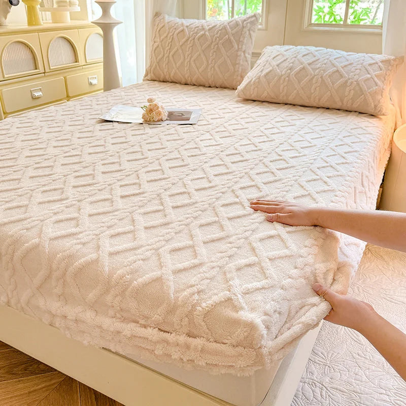 Beige Ultra Soft Plush Fitted Sheet - Winter Warm Plush Bed