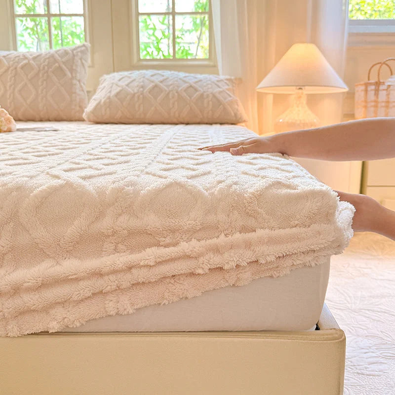 Beige Ultra Soft Plush Fitted Sheet - Winter Warm Plush Bed