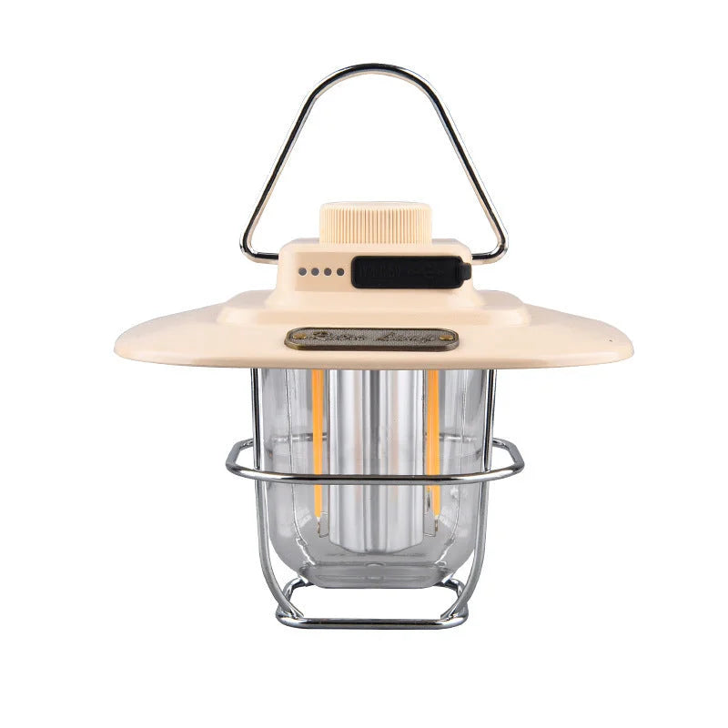 Beige Vintage LED Camping Lantern - Rechargeable Stepless