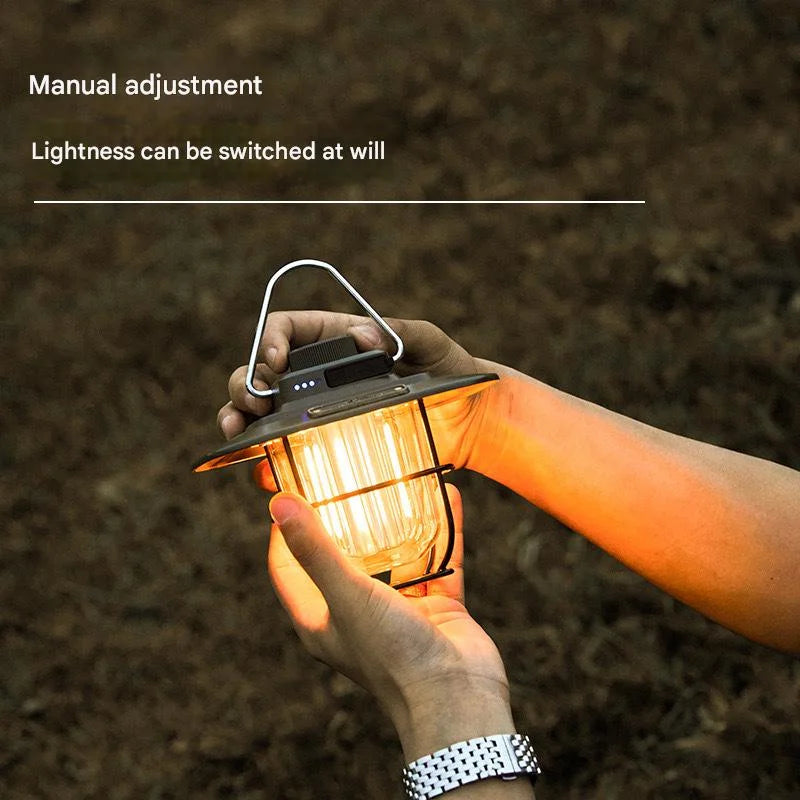 Beige Vintage LED Camping Lantern - Rechargeable Stepless