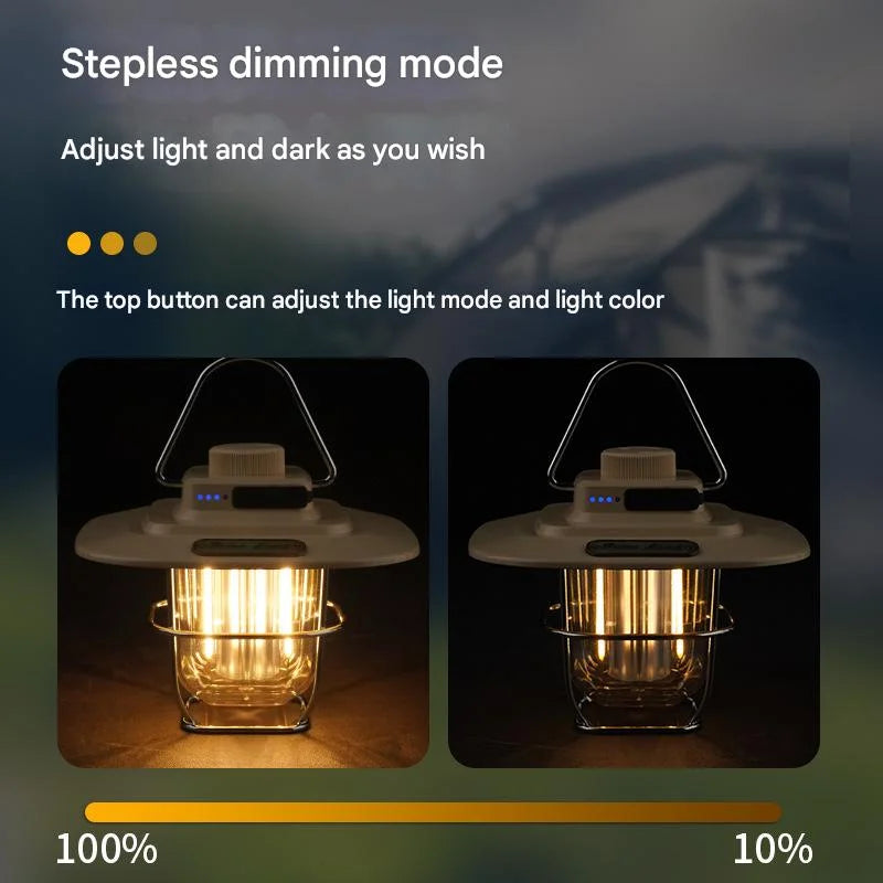Beige Vintage LED Camping Lantern - Rechargeable Stepless