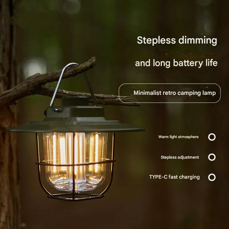 Beige Vintage LED Camping Lantern - Rechargeable Stepless