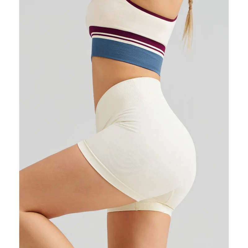 Beige Yoga Shorts - Seamless High Waist Tummy Control Size