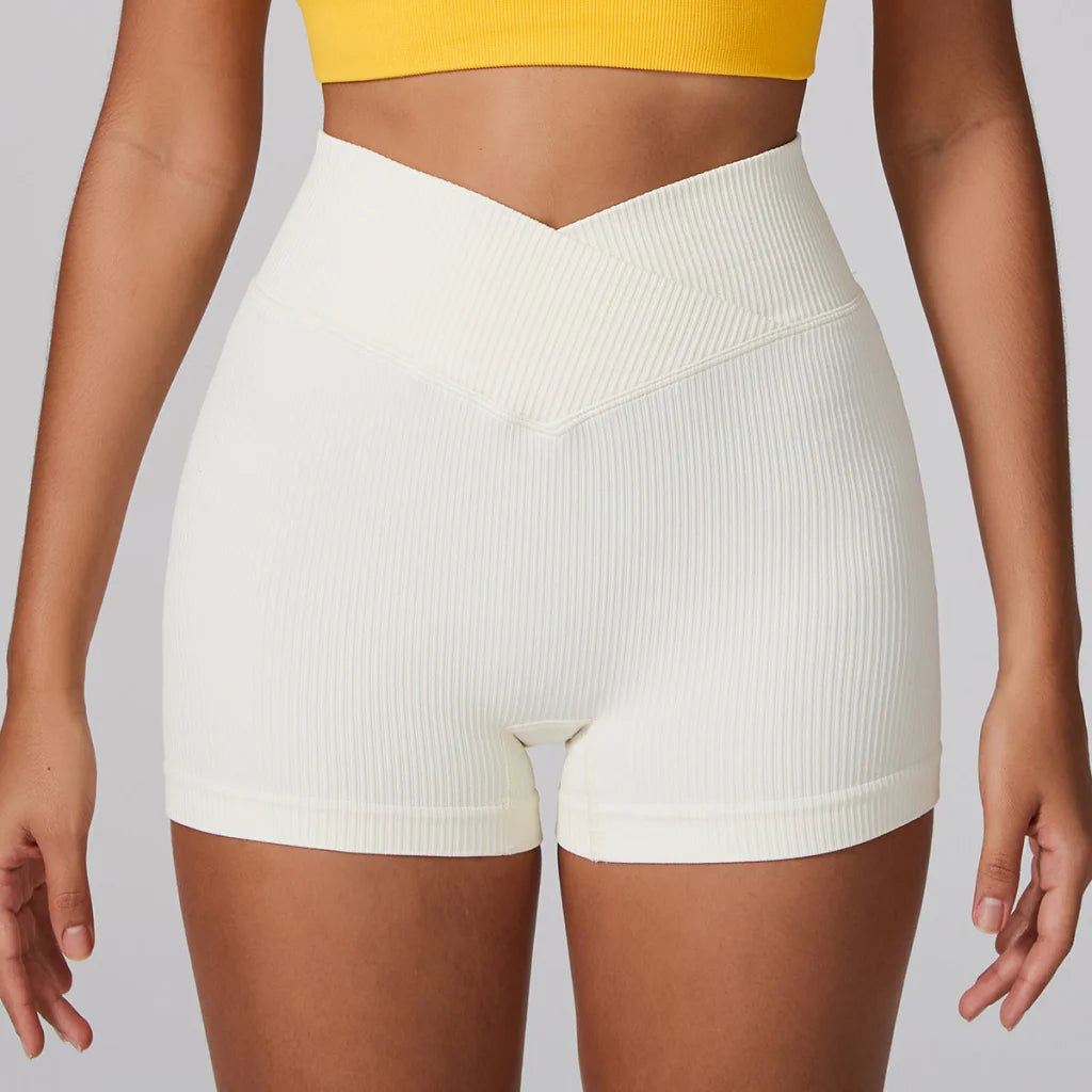 Beige Yoga Shorts - Seamless High Waist Tummy Control Size