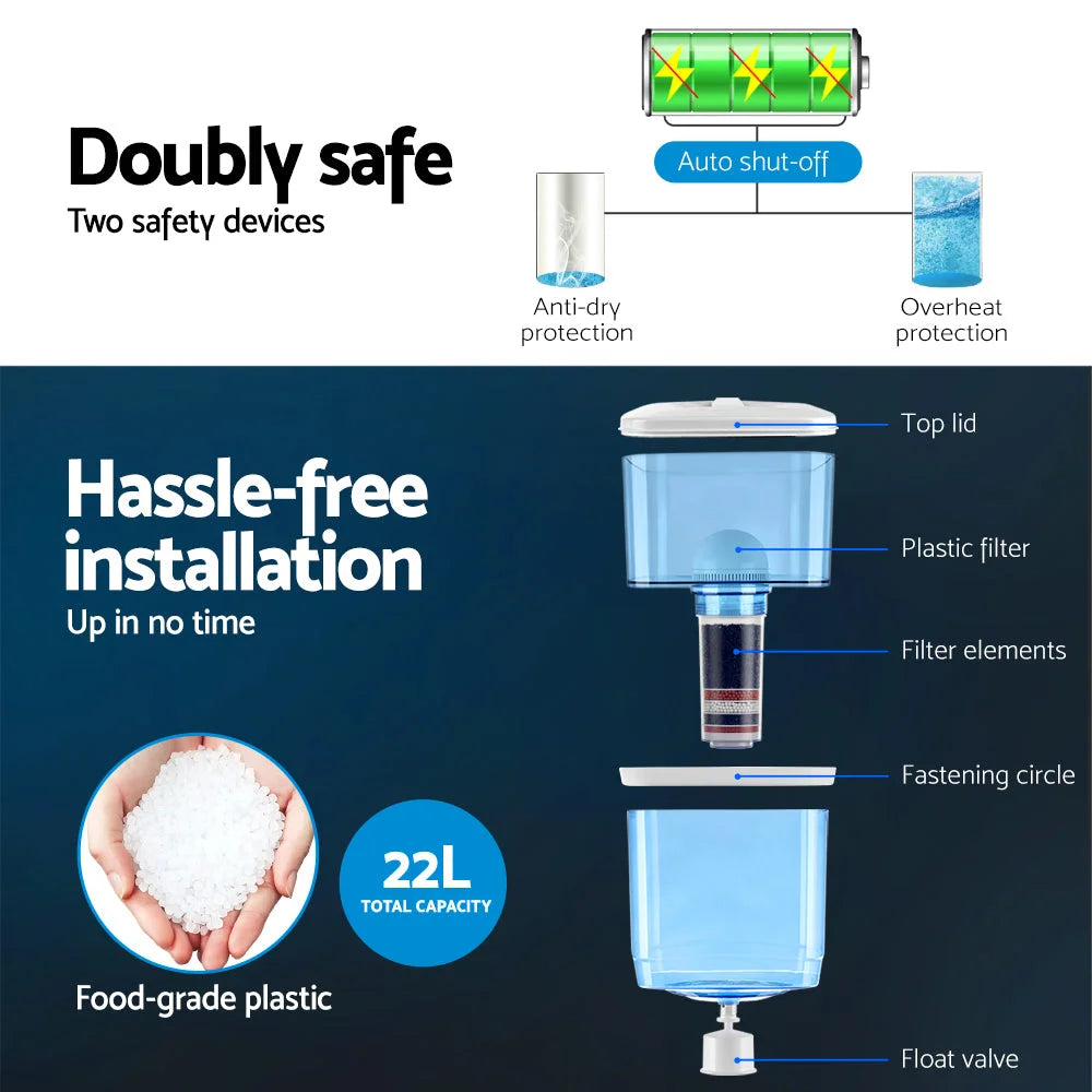 Bench Top Water Cooler Dispenser 22L Purifier Hot Cold Room